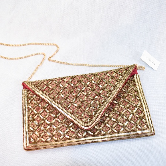 Francesca's Collections Handbags - NWT Francescas Beaded Red and Gold Clutch Purse